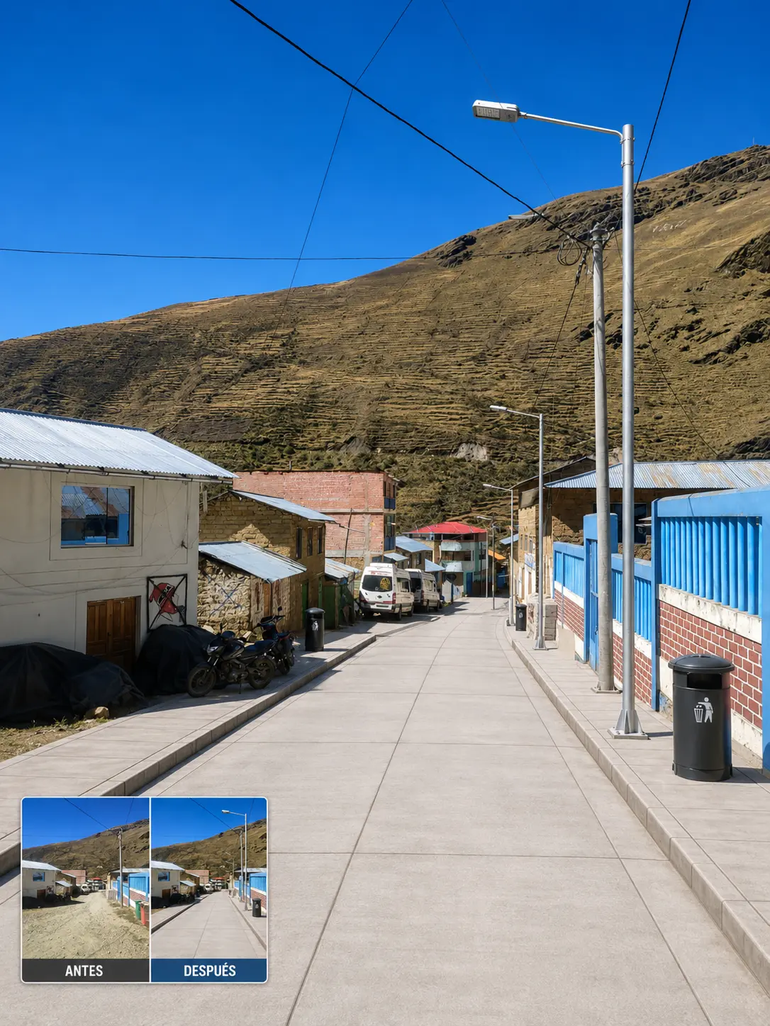 Proyección referencial del cuarto tramo vial de Quetapalo con pista, veredas y alumbrado