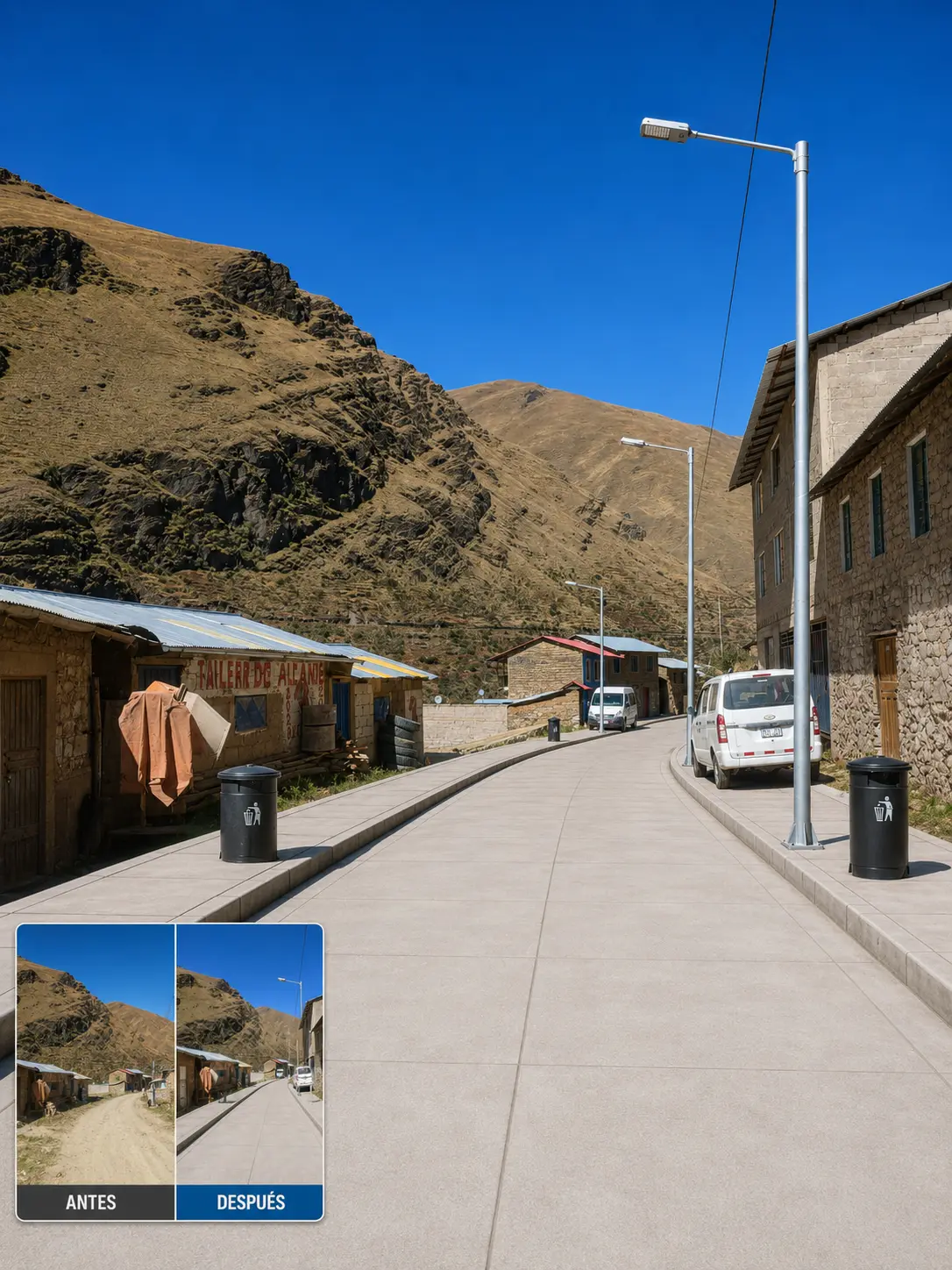 Proyección referencial del sexto tramo vial de Quetapalo con pista, veredas y alumbrado