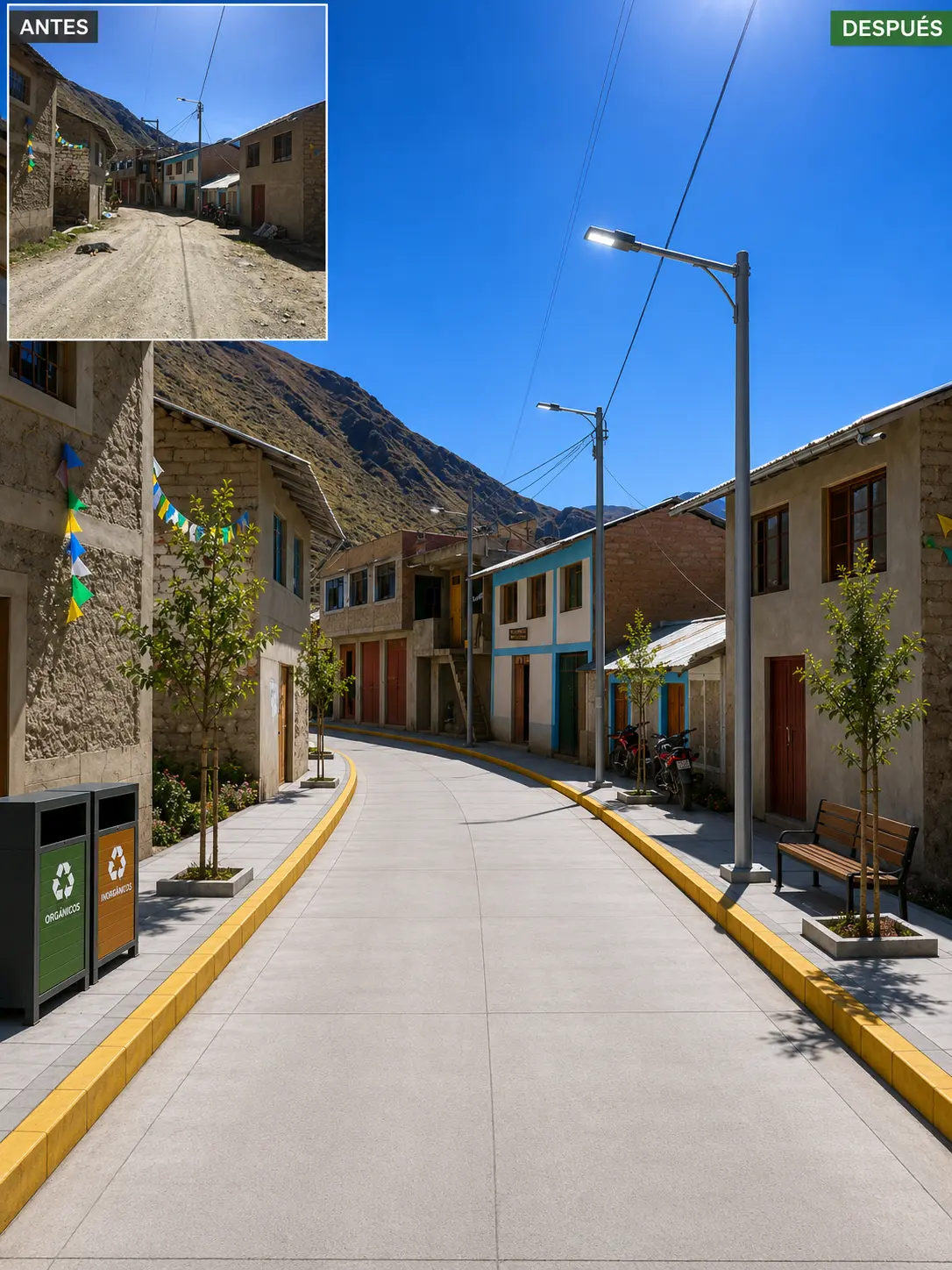 Comparación referencial del décimo tramo vial de Quetapalo antes y después de la propuesta